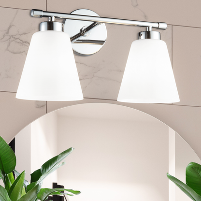 Chrome Vanity Light Fixture with Frosted Milk Glass Shade