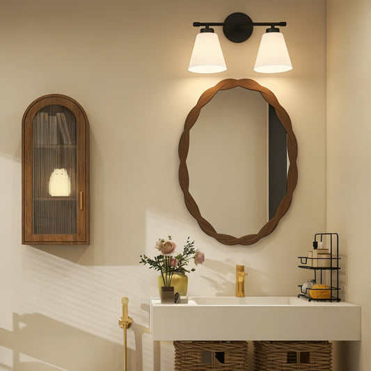 Noir Vanity Lights with Frosted Milk Glass Shade