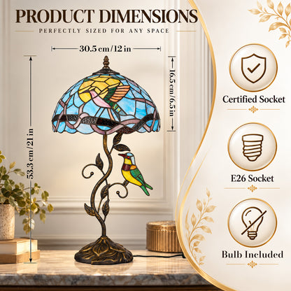 Cozyloom 21-Inch Tiffany Stained Glass Bird Table Lamp