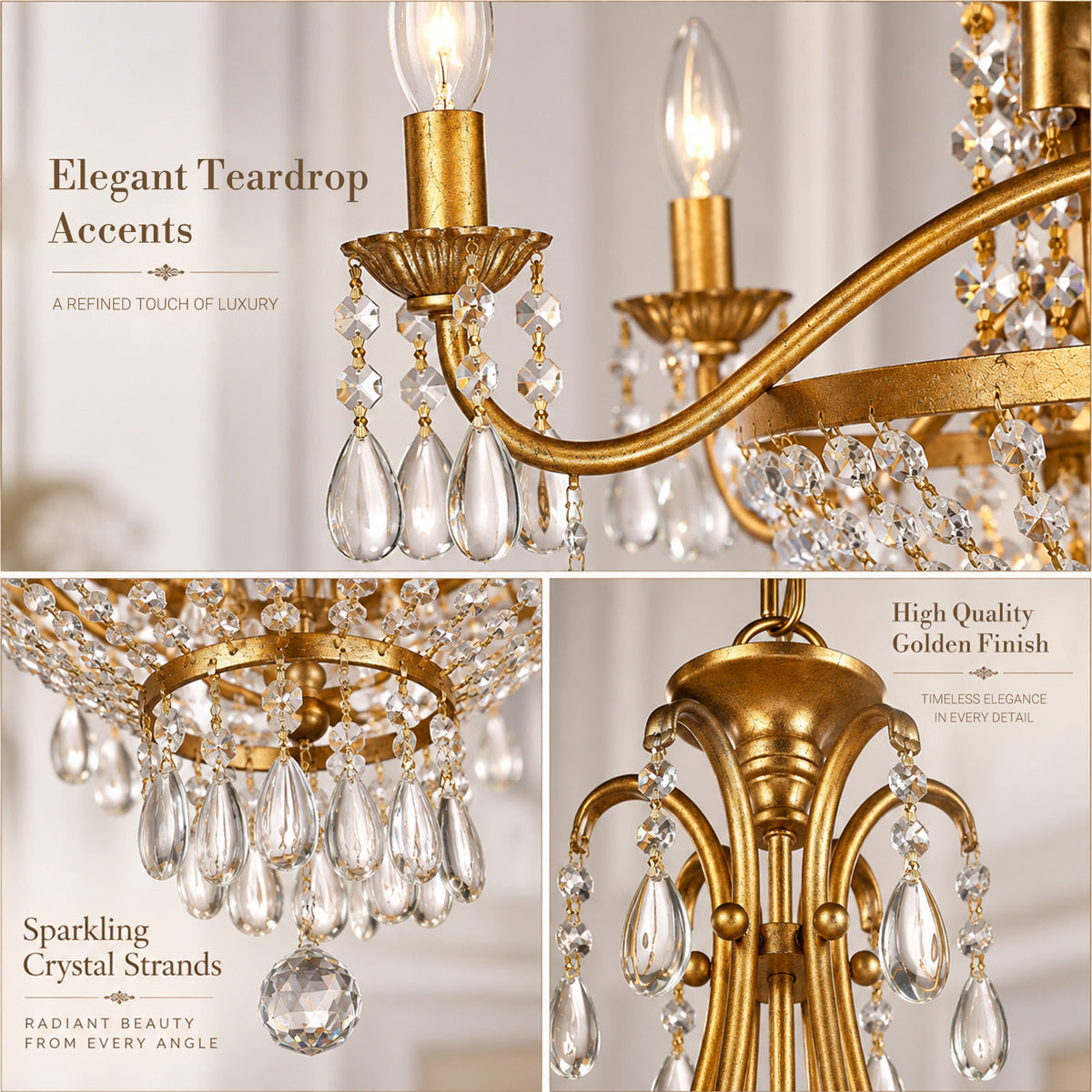 Aetheria 24.6-Inch Gold Crystal 6-Light Chandelier