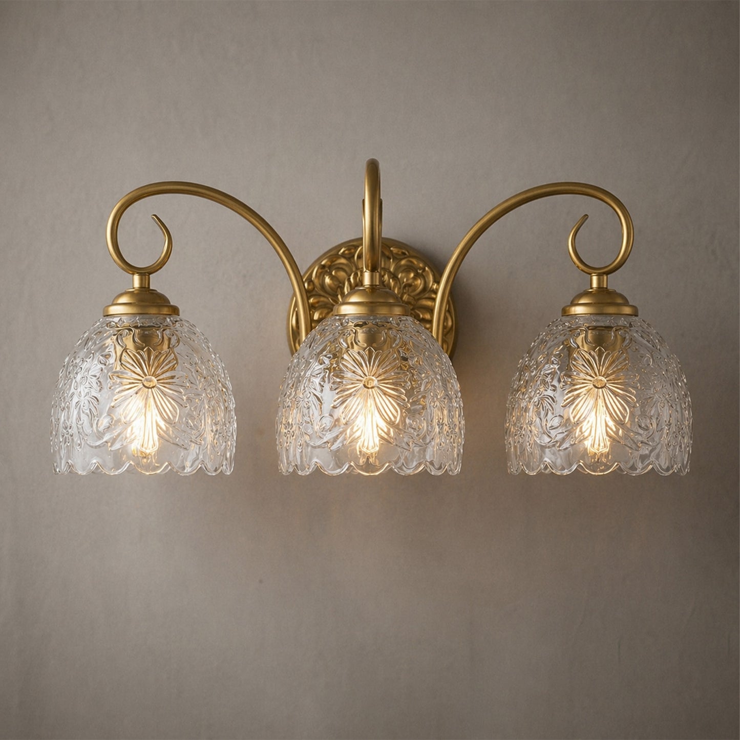 Aurelux Gold 3-Light Glass Floral Vanity Light  Fixture
