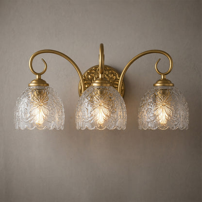 Aurelux Gold 3-Light Glass Floral Vanity Light  Fixture