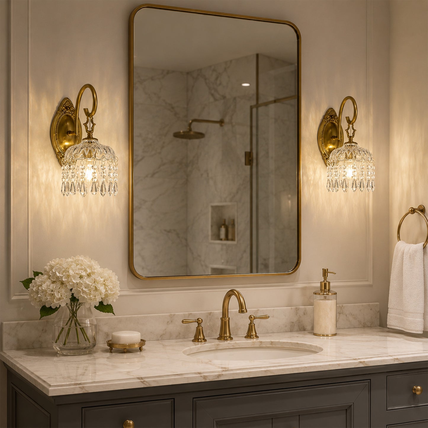 Aurelia Vintage Gold Crystal Wall Sconces Set of 2
