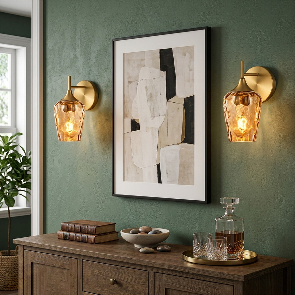 Aurelia Gold Amber Hammered Glass Wall Sconces Set of 2