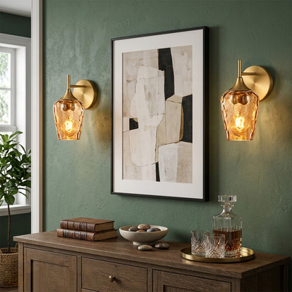 Aurelia Gold Amber Hammered Glass Wall Sconces Set of 2