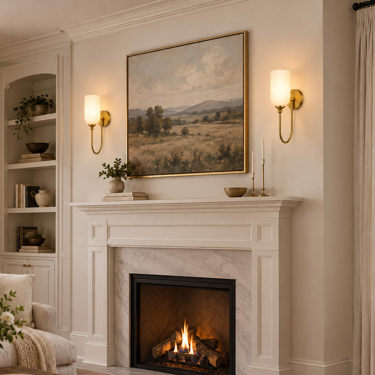 Hamilyeah Modern Gold Wall Sconces Set of Two with Milky White Glass Shades