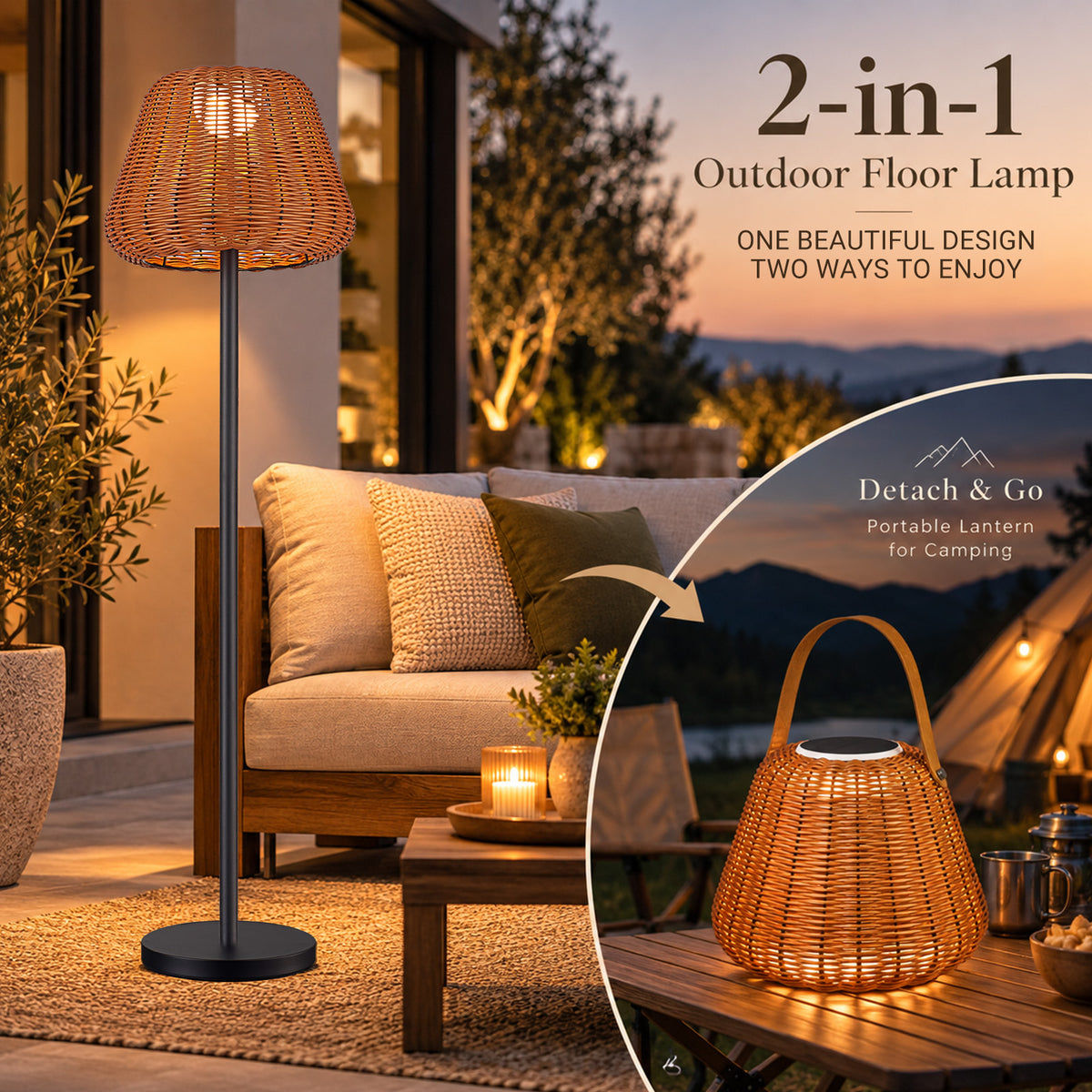 Lumora 59 Inch Solar Outdoor Floor Lamp with Portable Lantern