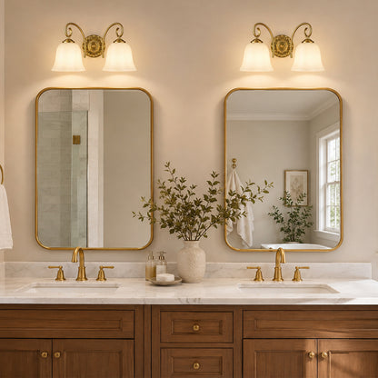 Aurelia Gold Vintage Bathroom Vanity Light, Milky White Glass, 2-Light