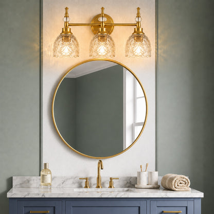 Aurelia 3-Light Floral Glass Vanity Light Brushed Gold Bathroom Vanity Light with Floral Glass Shades