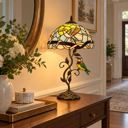 Cozyloom 21-Inch Tiffany Stained Glass Bird Table Lamp