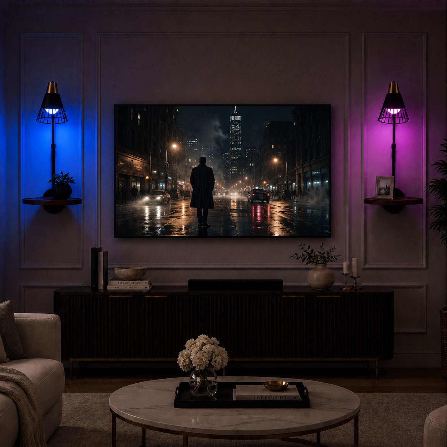 Aurelia  Cordless Wall Sconce with Shelf, Rechargeable RGB Lamp