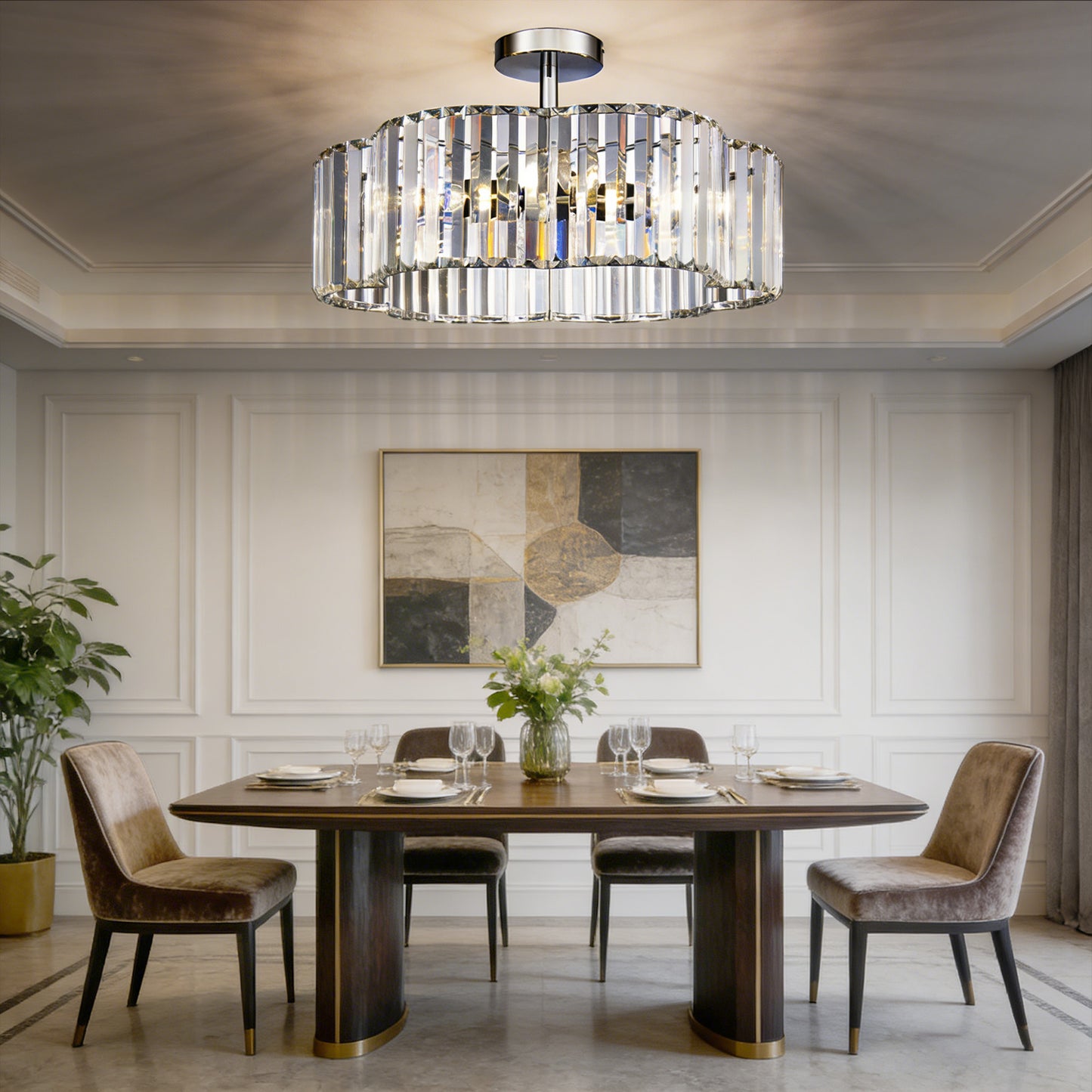 Aeris 20inch 4-Light Crystal Semi Flush Mount Ceiling Light