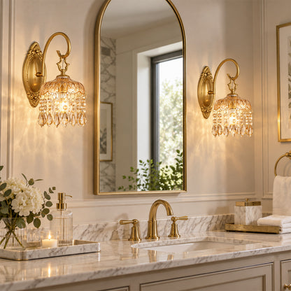 Aurelia Amber Crystal Wall Sconces Set of 2, Vintage Gold