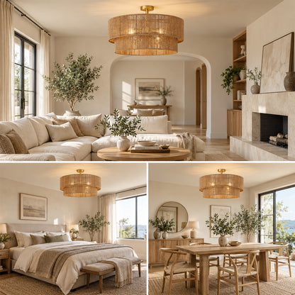Aeris 24-Inch Gold Double-Layer Woven Rope Ceiling Light