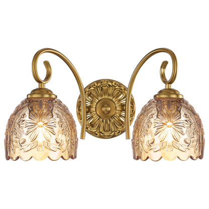 Aurelia Gold Vintage Bathroom Vanity Light, Amber Embossed Glass, 2-Light