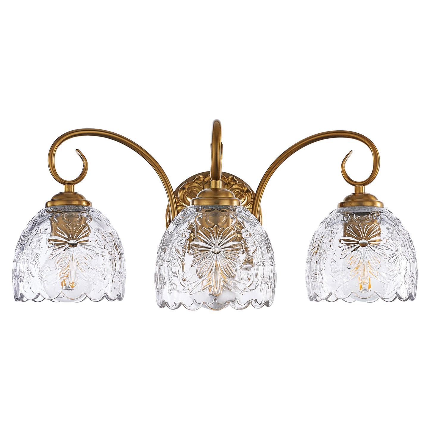 Aurelux Gold 3-Light Glass Floral Vanity Light  Fixture