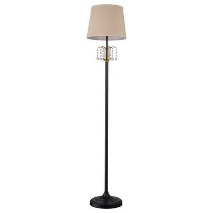 Lumora Crystal Floor Lamp, 64 Inch Black and Gold Standing Lamp with Linen Shade