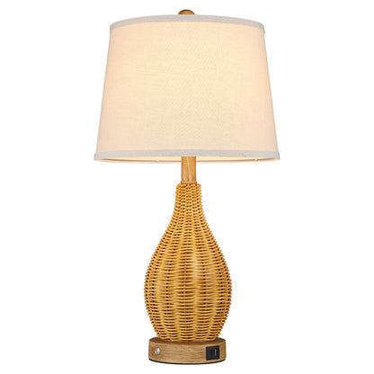 Cozyloom Rattan Table Lamp with USB Ports