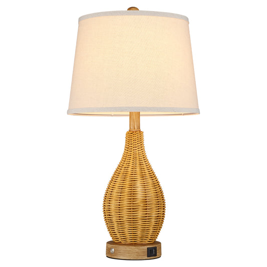 Cozyloom Rattan Table Lamp with USB Ports
