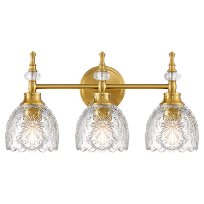 Aurelia 3-Light Floral Glass Vanity Light Brushed Gold Bathroom Vanity Light with Floral Glass Shades