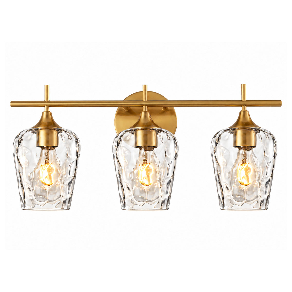 Aurelia 3-Light Gold Clear Hammered Glass Bathroom Vanity Light