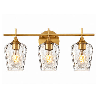 Aurelia 3-Light Gold Clear Hammered Glass Bathroom Vanity Light