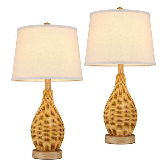 Cozyloom Rattan Table Lamp with Rotary Switch Set of 2