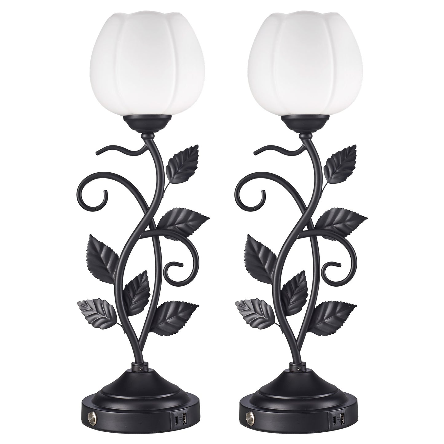 Cozyloom Black Vintage Table Lamp Set of 2 with USB