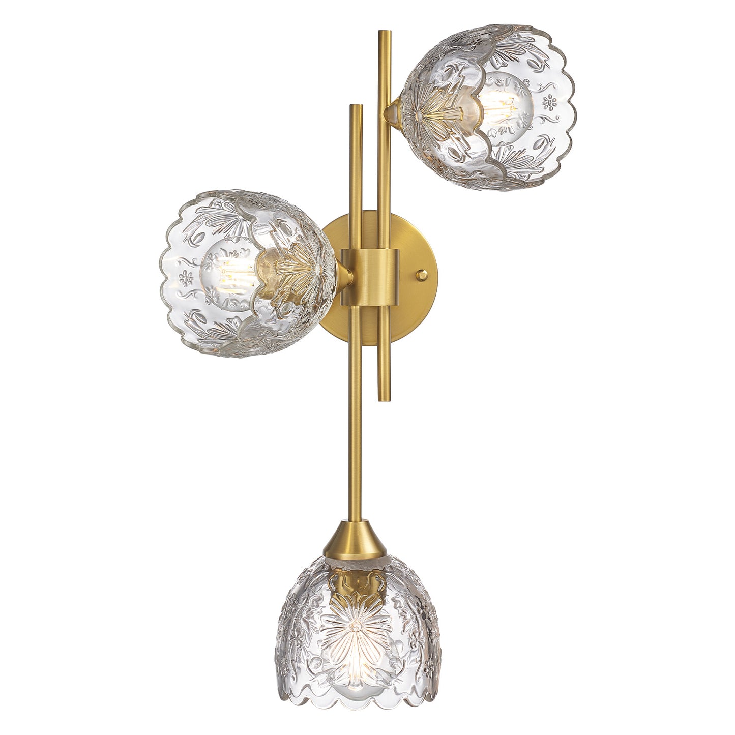 Aurelia 3-Light Gold Wall Sconce with Floral Glass Shades