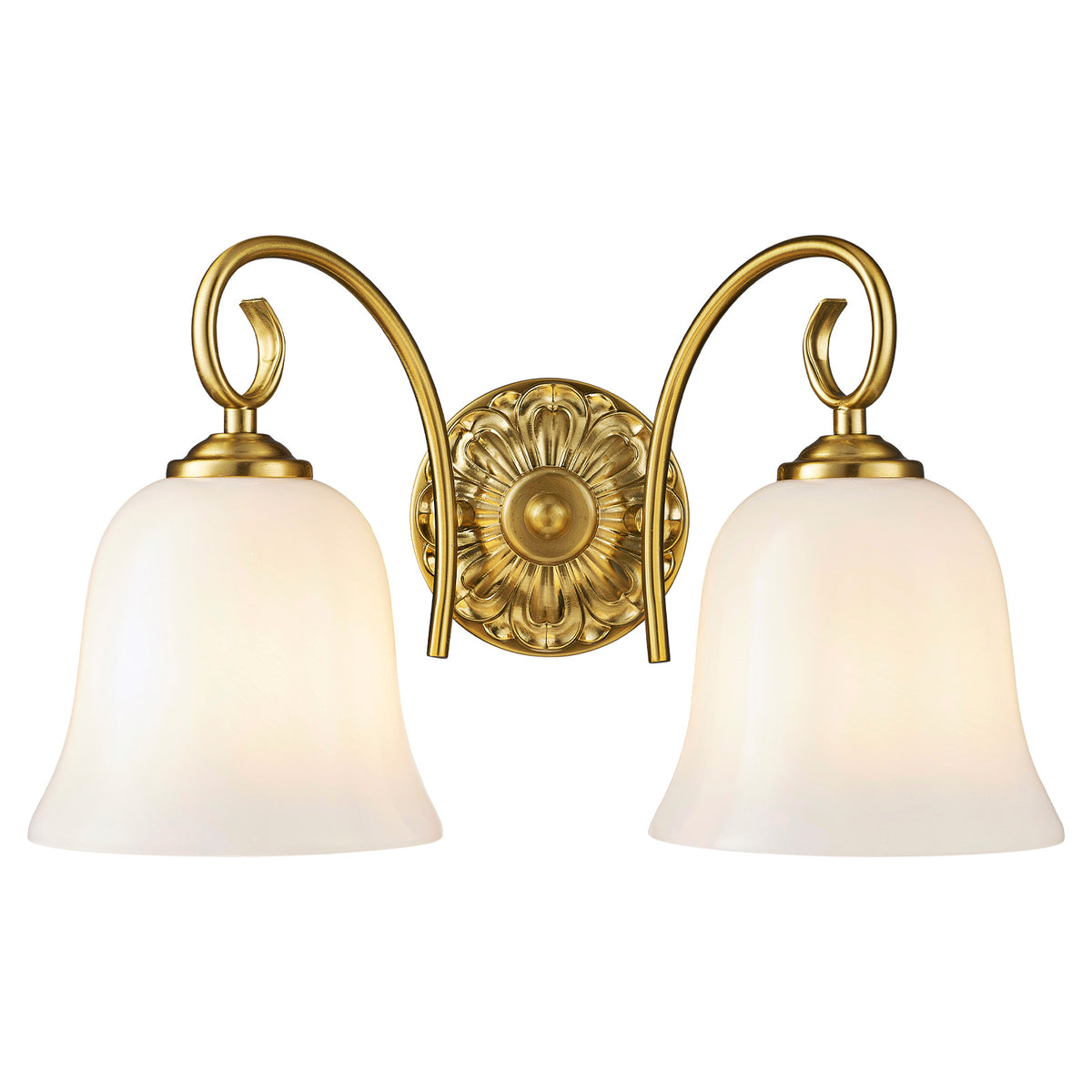 Aurelia Gold Vintage Bathroom Vanity Light, Milky White Glass, 2-Light