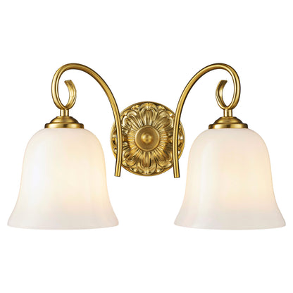 Aurelia Gold Vintage Bathroom Vanity Light, Milky White Glass, 2-Light