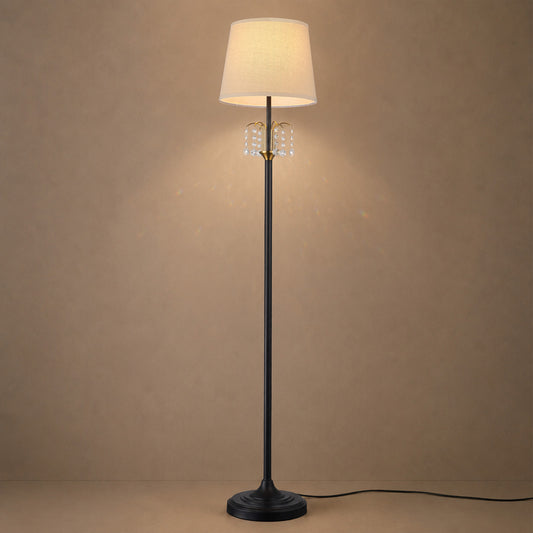 Lumora Crystal Floor Lamp, 64 Inch Black and Gold Standing Lamp with Linen Shade