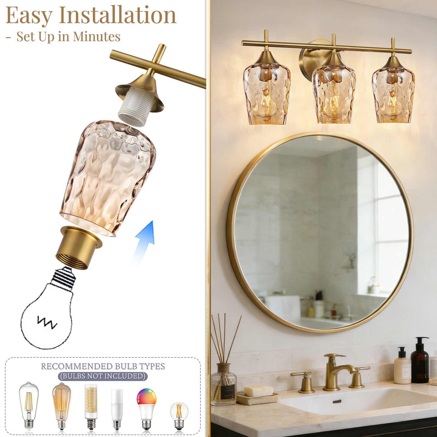Aurelia 3-Light Brass Gold  Vanity Light