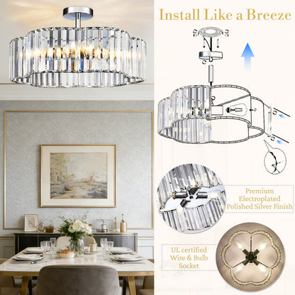 Aeris 20inch 4-Light Crystal Semi Flush Mount Ceiling Light
