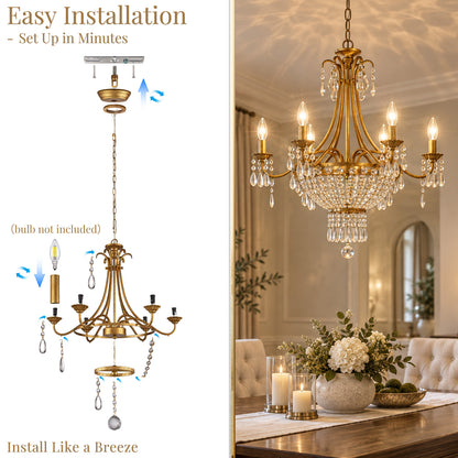 Aetheria 24.6-Inch Gold Crystal 6-Light Chandelier