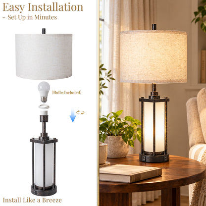 Cozyloom Farmhouse Table Lamps Set of 2 with USB A and USB C