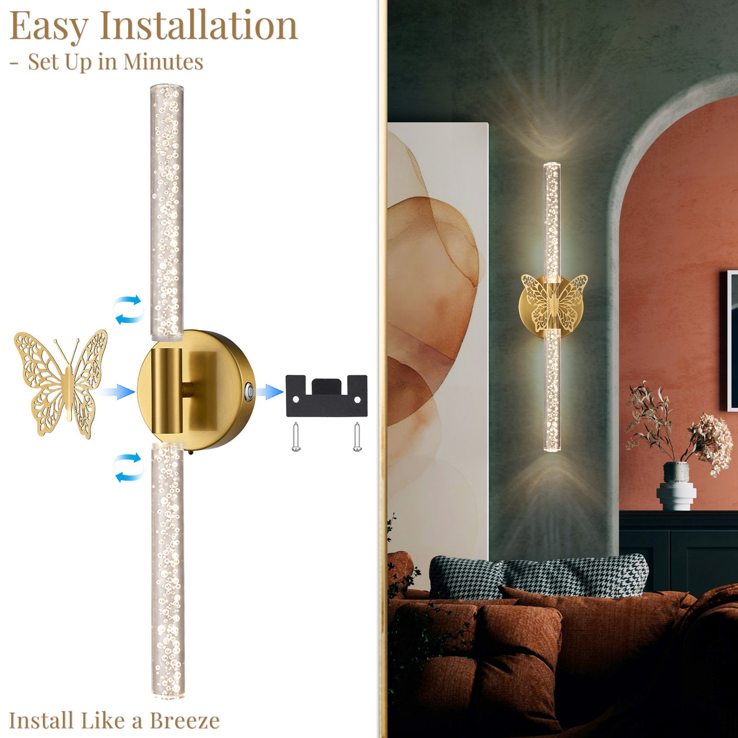 Aurelia Gold Butterfly Battery Operated Wall Sconces Set of 2