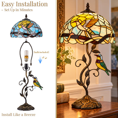 Cozyloom 21-Inch Tiffany Stained Glass Bird Table Lamp