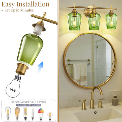 Aurelia 3-Light Gold Green Glass Vanity Light