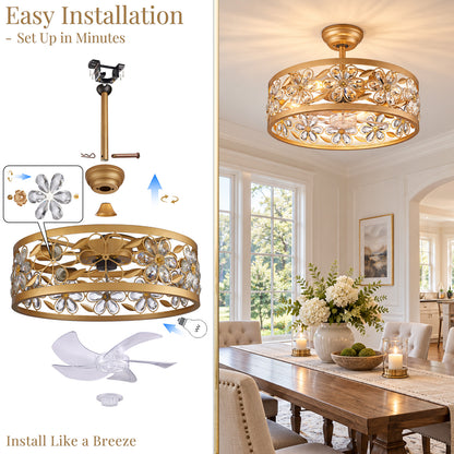 Gildex 20-Inch Gold Crystal Flower Fandelier with Light