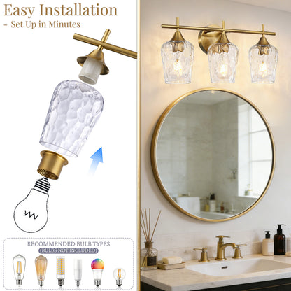 Aurelia 3-Light Gold Hammered Glass Vanity Light