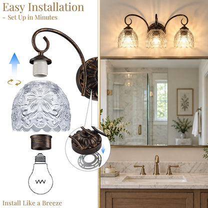 Aurelia 18.3-Inch Vintage Black 3-Light Bathroom Vanity Light