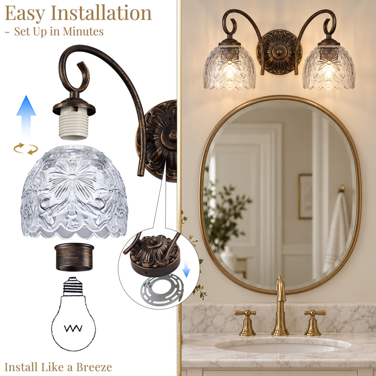 Aurelia 13-Inch Vintage Black 2-Light Bathroom Vanity Light