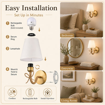Aurelia  Gold Bow Cordless Wall Sconces Set of 2 with Rechargeable RGB Bulbs
