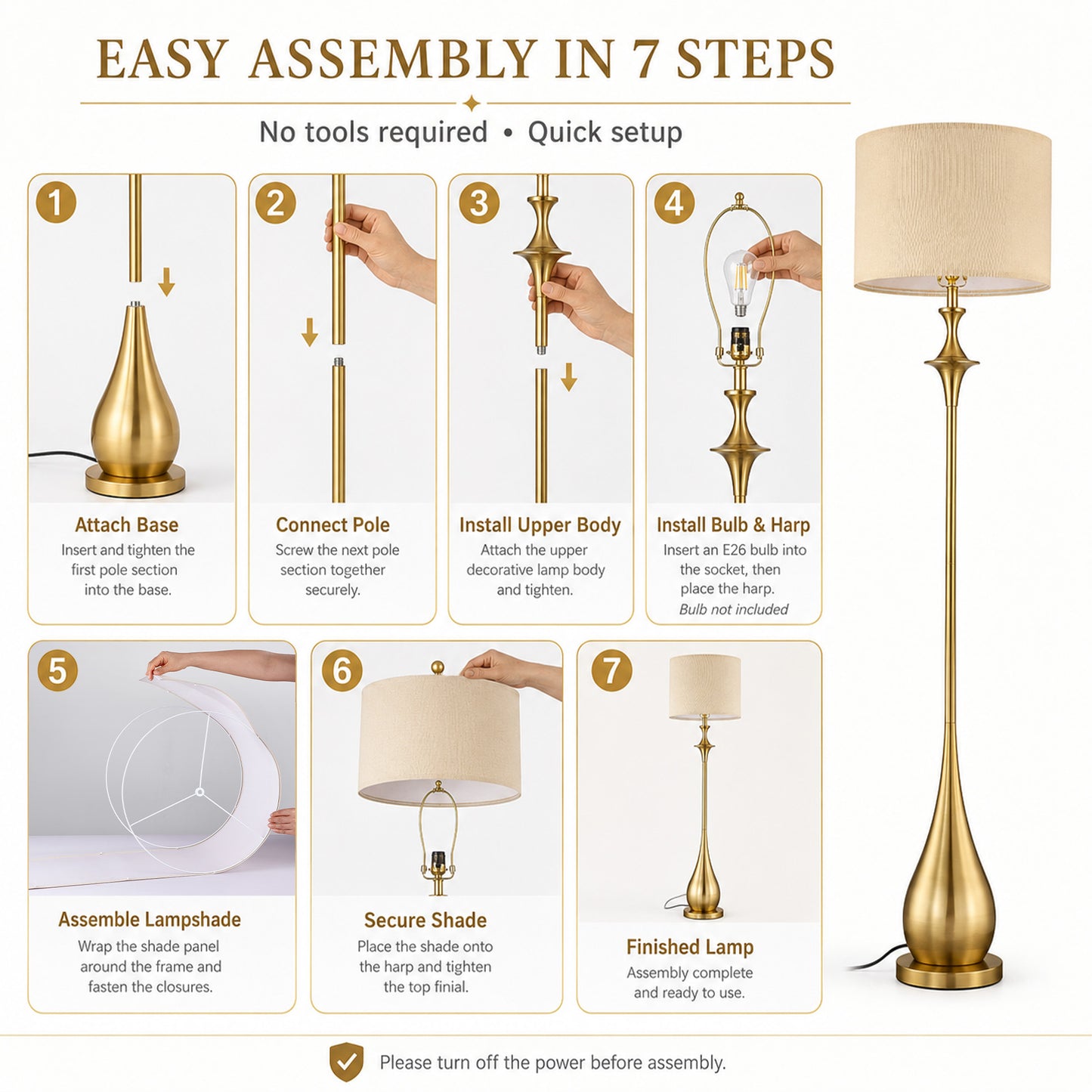 Lumora 65 in Brushed Gold Mid Century Floor Lamp with Linen Shade