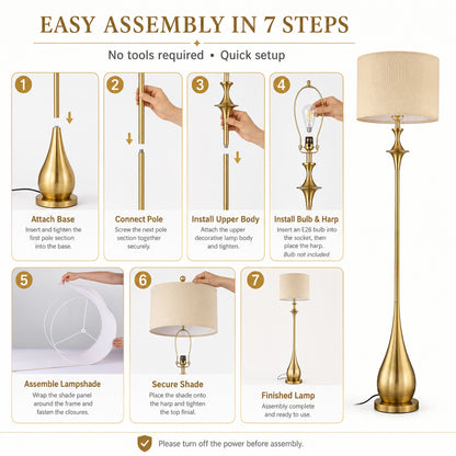 Lumora 65 in Brushed Gold Mid Century Floor Lamp with Linen Shade
