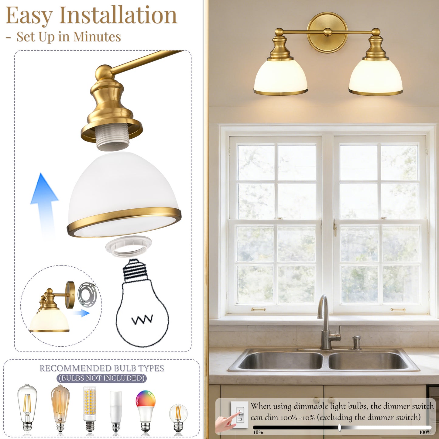 Aurelia 2-Light Gold Bathroom Vanity Light