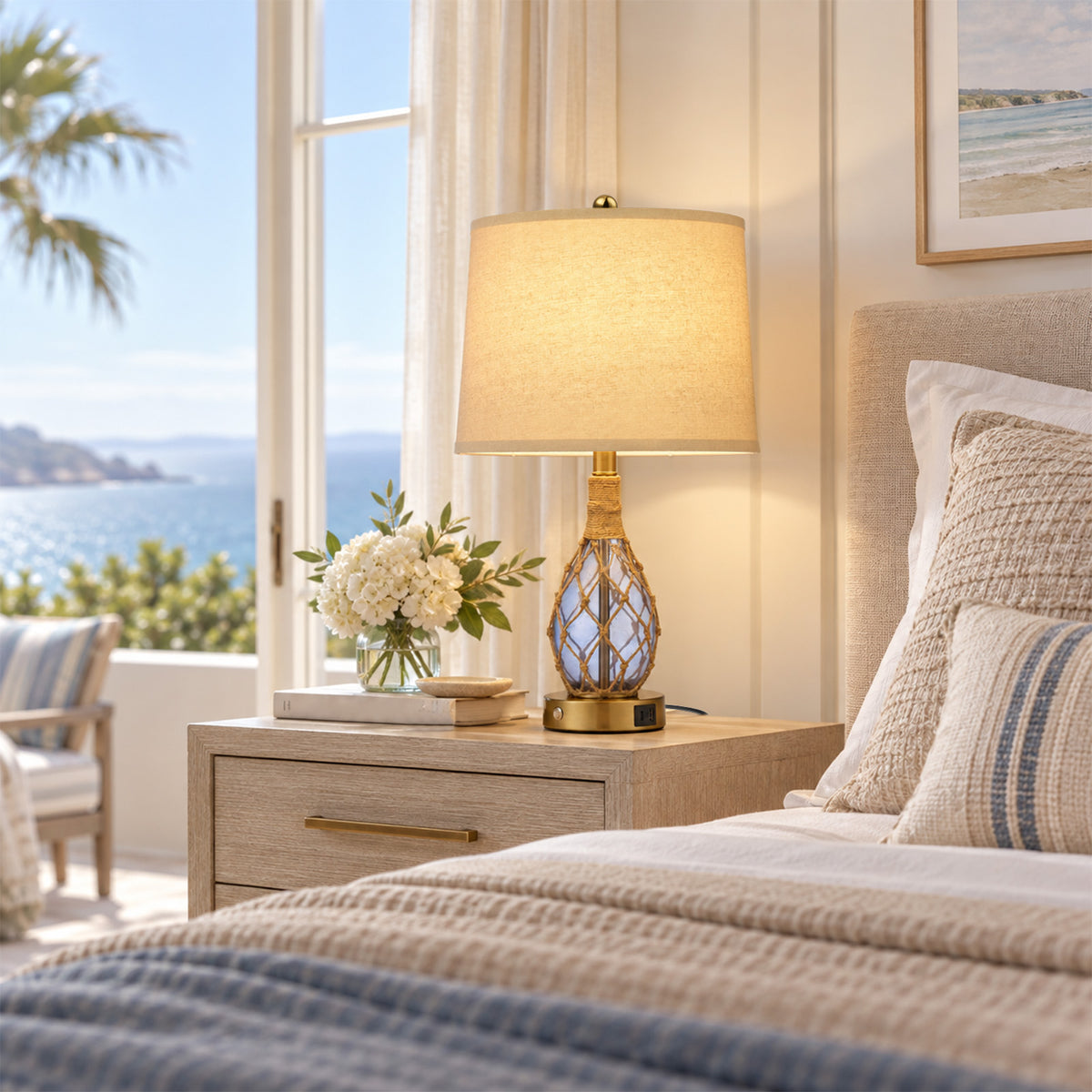 Cozyloom 23-Inch Blue Coastal Glass Table Lamps Set of 2