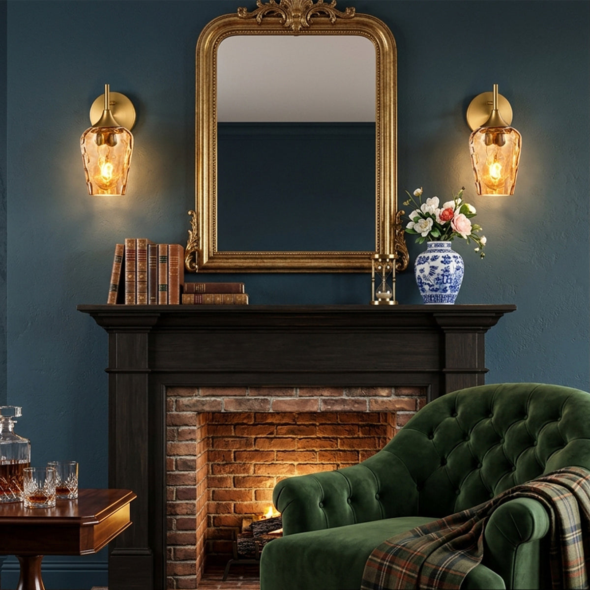 Aurelia Gold Amber Hammered Glass Wall Sconces Set of 2