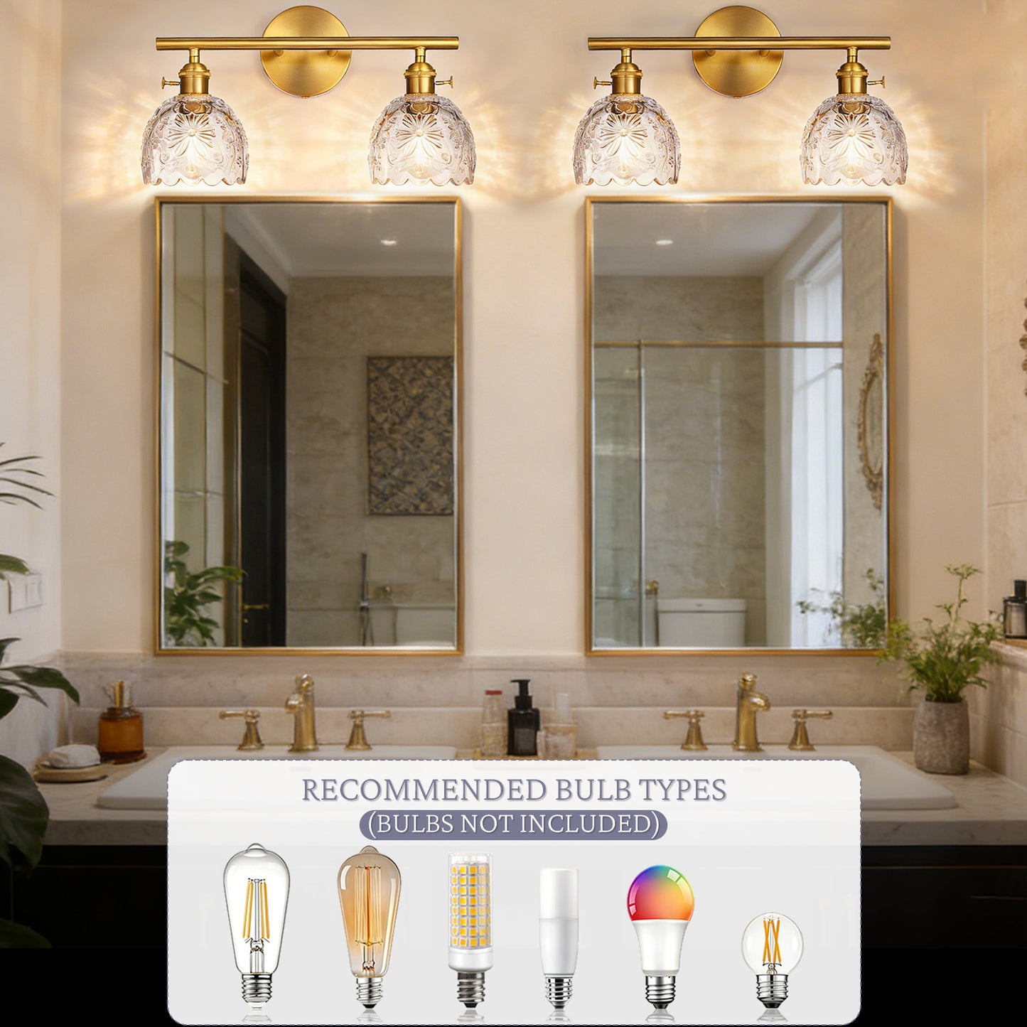 Aurelia 2-Light Floral Glass Vanity Light